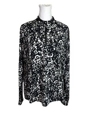 Coolibar Large Floral Quarter Zip Long Sleeve UPF Swim Golf Tennis Pickleball